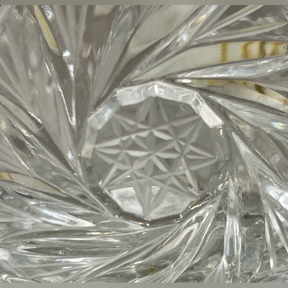 Large Bohemian 24% Lead Crystal Bowl Pinwheel Star Pattern Glass Vintage - Picture 4 of 7